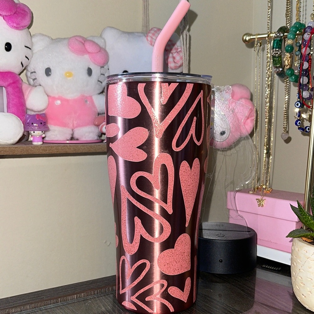 Pink Glittery Heart Stainless Steel Tumblr